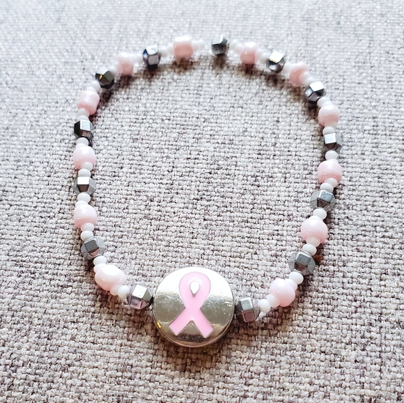 Breast Cancer Awareness Beaded Stretch Bracelet - Picture 3 of 5